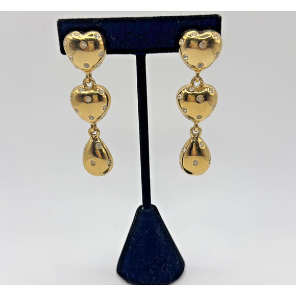 Givenchy Vintage Heart Clip Earrings Gold Tone Chunky Runway 1980 Valentines Day - Picture 2 of 12